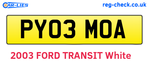 PY03MOA are the vehicle registration plates.
