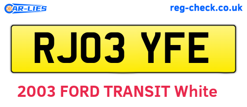 RJ03YFE are the vehicle registration plates.