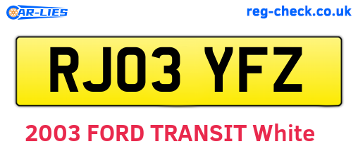 RJ03YFZ are the vehicle registration plates.