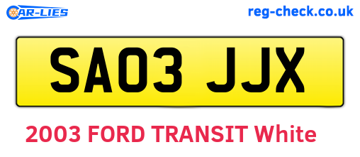 SA03JJX are the vehicle registration plates.