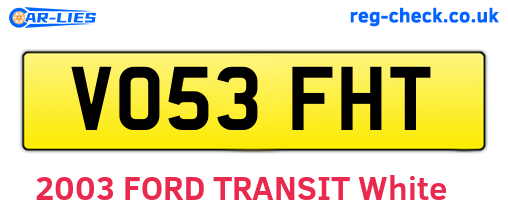 VO53FHT are the vehicle registration plates.