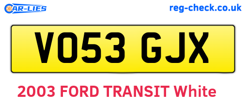 VO53GJX are the vehicle registration plates.