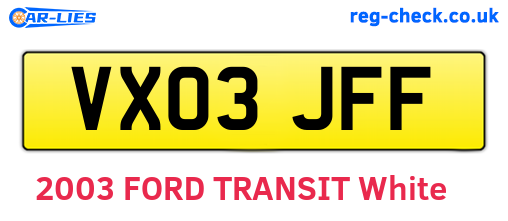 VX03JFF are the vehicle registration plates.