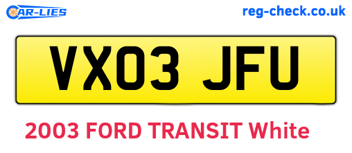VX03JFU are the vehicle registration plates.