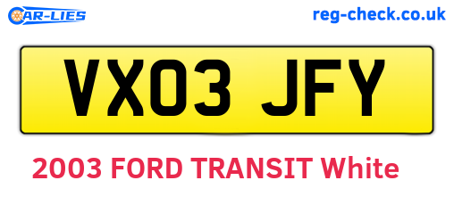 VX03JFY are the vehicle registration plates.