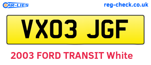 VX03JGF are the vehicle registration plates.