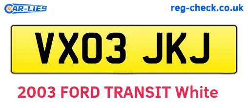 VX03JKJ are the vehicle registration plates.