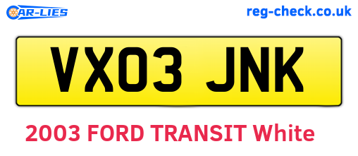 VX03JNK are the vehicle registration plates.