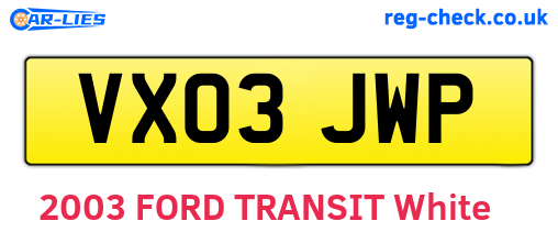VX03JWP are the vehicle registration plates.
