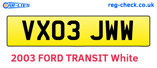 VX03JWW are the vehicle registration plates.