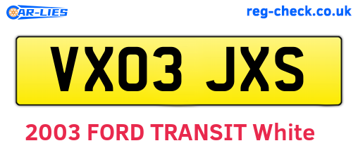 VX03JXS are the vehicle registration plates.