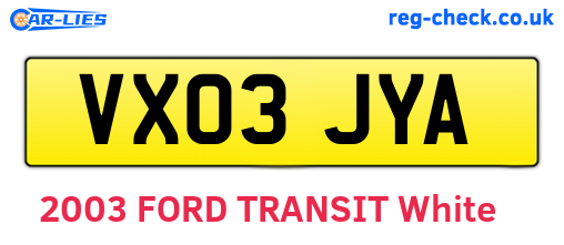 VX03JYA are the vehicle registration plates.