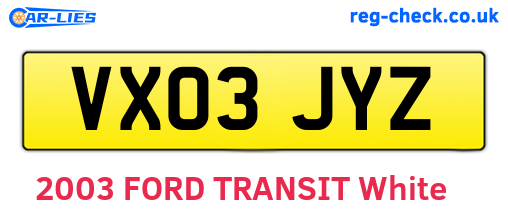 VX03JYZ are the vehicle registration plates.