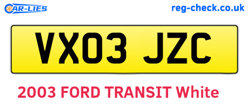 VX03JZC are the vehicle registration plates.