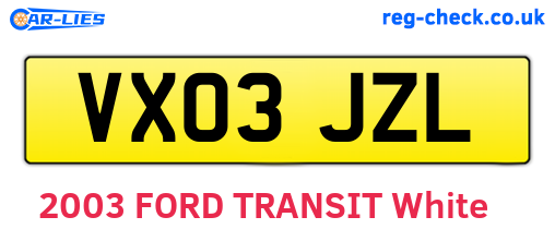 VX03JZL are the vehicle registration plates.