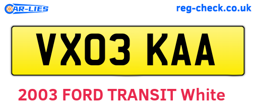 VX03KAA are the vehicle registration plates.