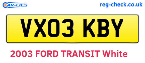 VX03KBY are the vehicle registration plates.