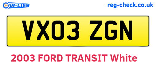 VX03ZGN are the vehicle registration plates.