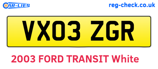 VX03ZGR are the vehicle registration plates.