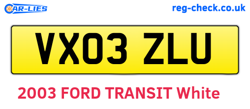 VX03ZLU are the vehicle registration plates.