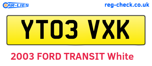 YT03VXK are the vehicle registration plates.