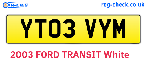 YT03VYM are the vehicle registration plates.