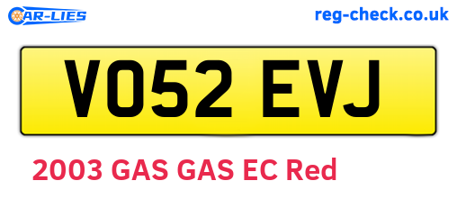 VO52EVJ are the vehicle registration plates.
