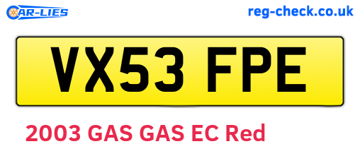 VX53FPE are the vehicle registration plates.
