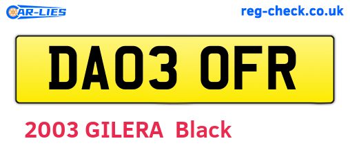 DA03OFR are the vehicle registration plates.