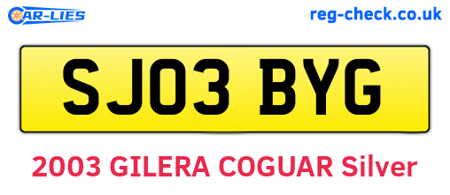 SJ03BYG are the vehicle registration plates.