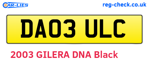DA03ULC are the vehicle registration plates.