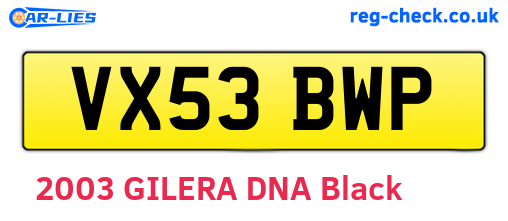 VX53BWP are the vehicle registration plates.