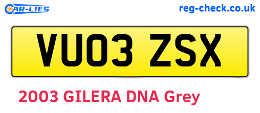 VU03ZSX are the vehicle registration plates.