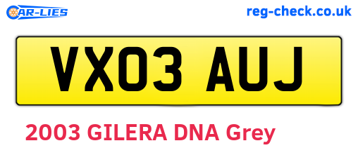 VX03AUJ are the vehicle registration plates.