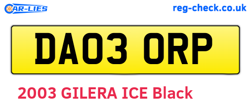 DA03ORP are the vehicle registration plates.