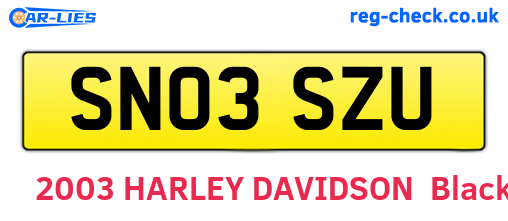 SN03SZU are the vehicle registration plates.