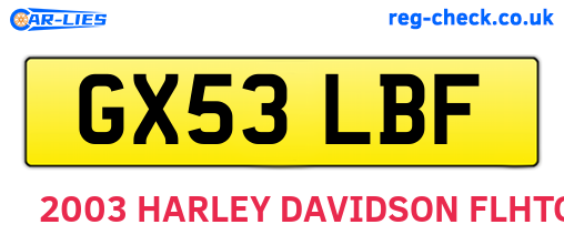 GX53LBF are the vehicle registration plates.