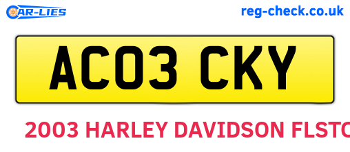 AC03CKY are the vehicle registration plates.