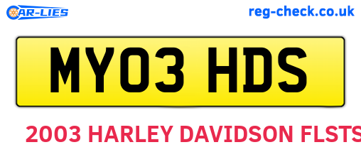 MY03HDS are the vehicle registration plates.