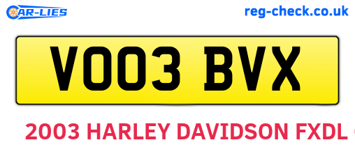 VO03BVX are the vehicle registration plates.
