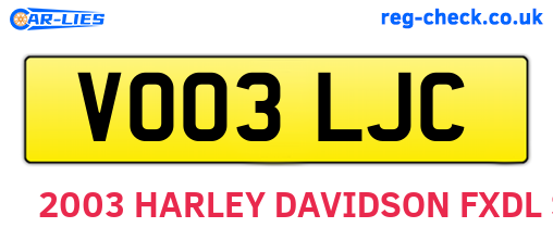 VO03LJC are the vehicle registration plates.