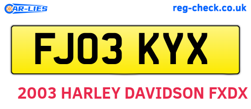 FJ03KYX are the vehicle registration plates.