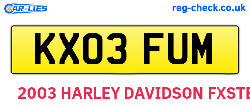 KX03FUM are the vehicle registration plates.
