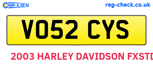 VO52CYS are the vehicle registration plates.