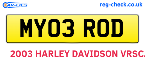 MY03ROD are the vehicle registration plates.