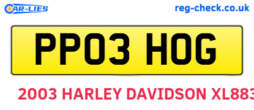 PP03HOG are the vehicle registration plates.