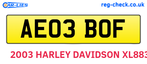AE03BOF are the vehicle registration plates.