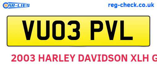 VU03PVL are the vehicle registration plates.