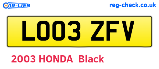 LO03ZFV are the vehicle registration plates.