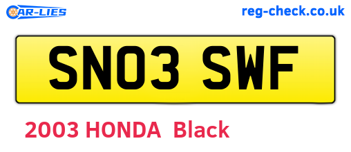 SN03SWF are the vehicle registration plates.
